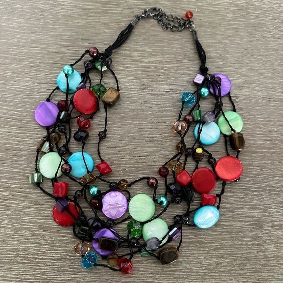 Premier Designs Rainbow Shell Beaded Statement Necklace - Picture 1 of 5